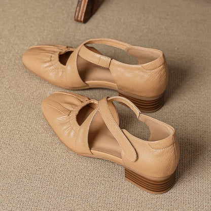 Women's Genuine Leather Cross-Strap Square-Toe Flats - strap detail | Hensley London