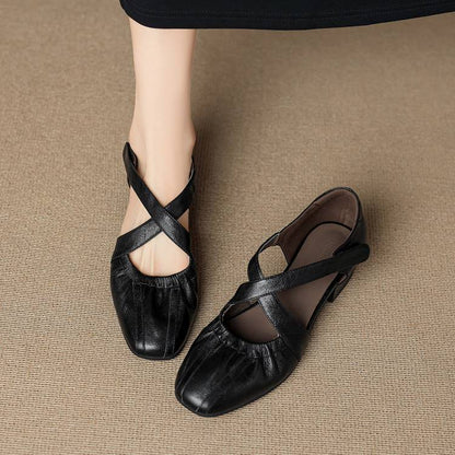 Women's Genuine Leather Cross-Strap Square-Toe Flats - styled view | Hensley London