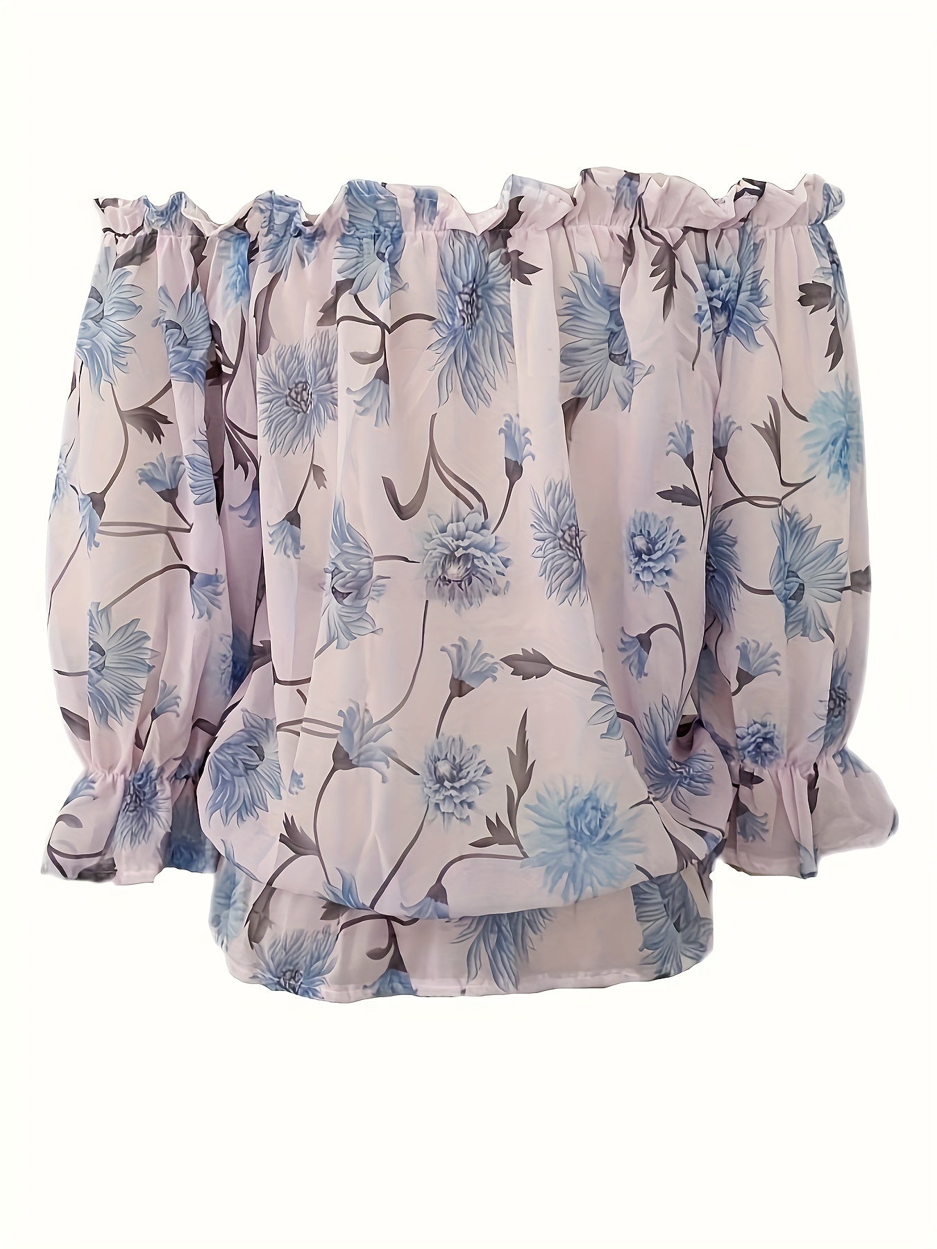 Off-Shoulder Floral Blouse for Women – Lightweight Boho Summer Top with Balloon Sleeves and Smocked Waist 5