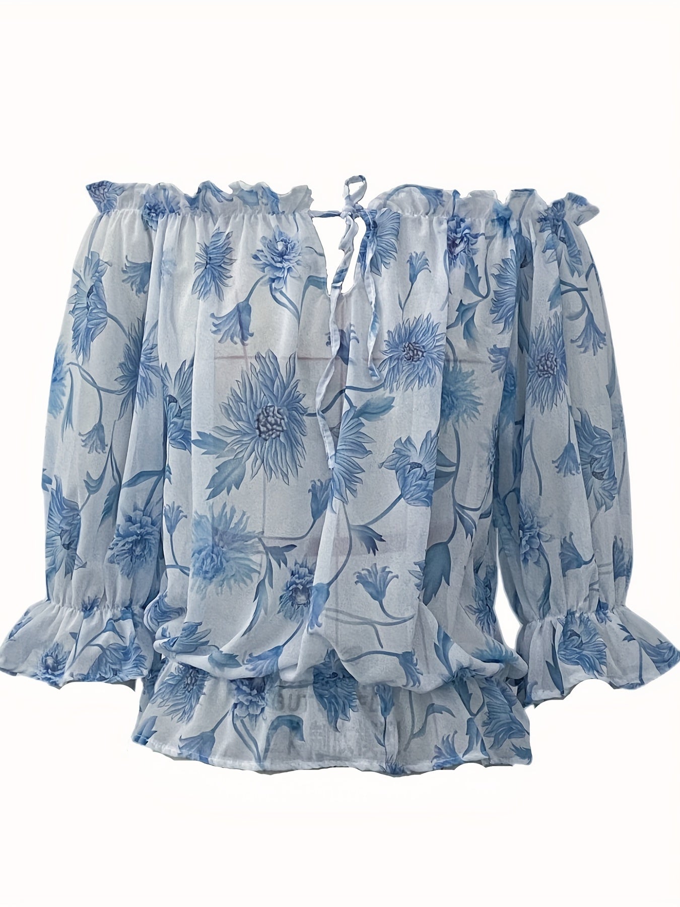 Off-Shoulder Floral Blouse for Women – Lightweight Boho Summer Top with Balloon Sleeves and Smocked Waist 6