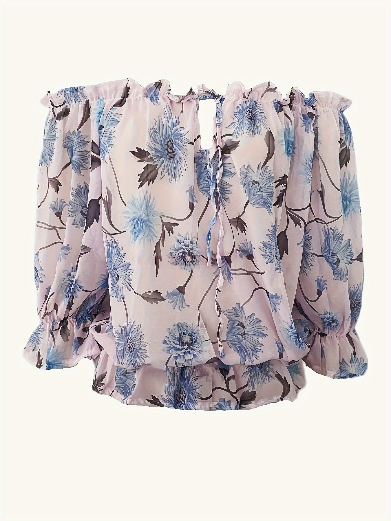 Off-Shoulder Floral Blouse for Women – Lightweight Boho Summer Top with Balloon Sleeves and Smocked Waist 7