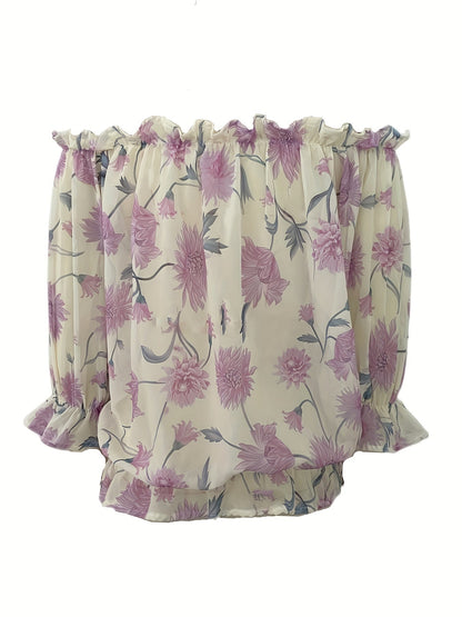 Off-Shoulder Floral Blouse for Women – Lightweight Boho Summer Top with Balloon Sleeves and Smocked Waist 8