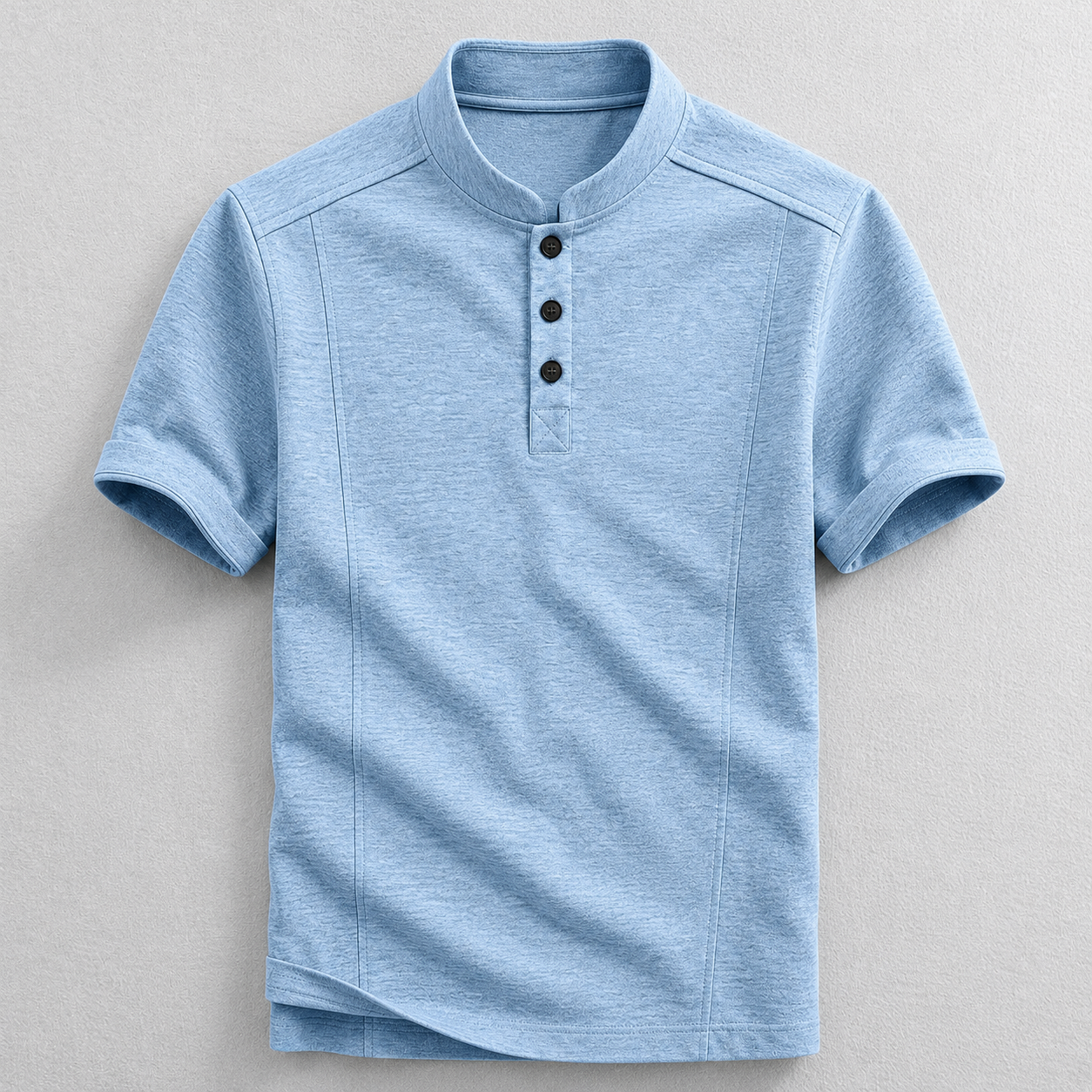 Men's Cotton-Blend Henley Shirt in Blue – front view | Hensley London