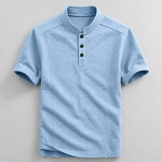 Men's Cotton-Blend Henley Shirt in Blue – front view | Hensley London