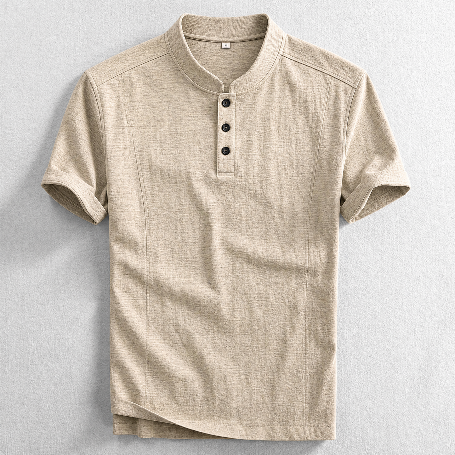 Men's Cotton-Blend Henley Shirt in Sand – front view | Hensley London