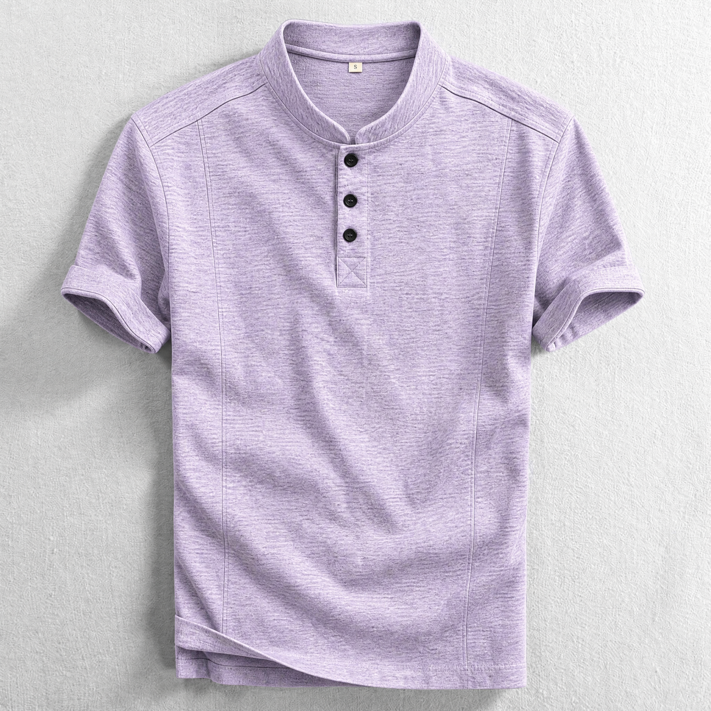 Men's Cotton-Blend Henley Shirt in Purple – front view | Hensley London