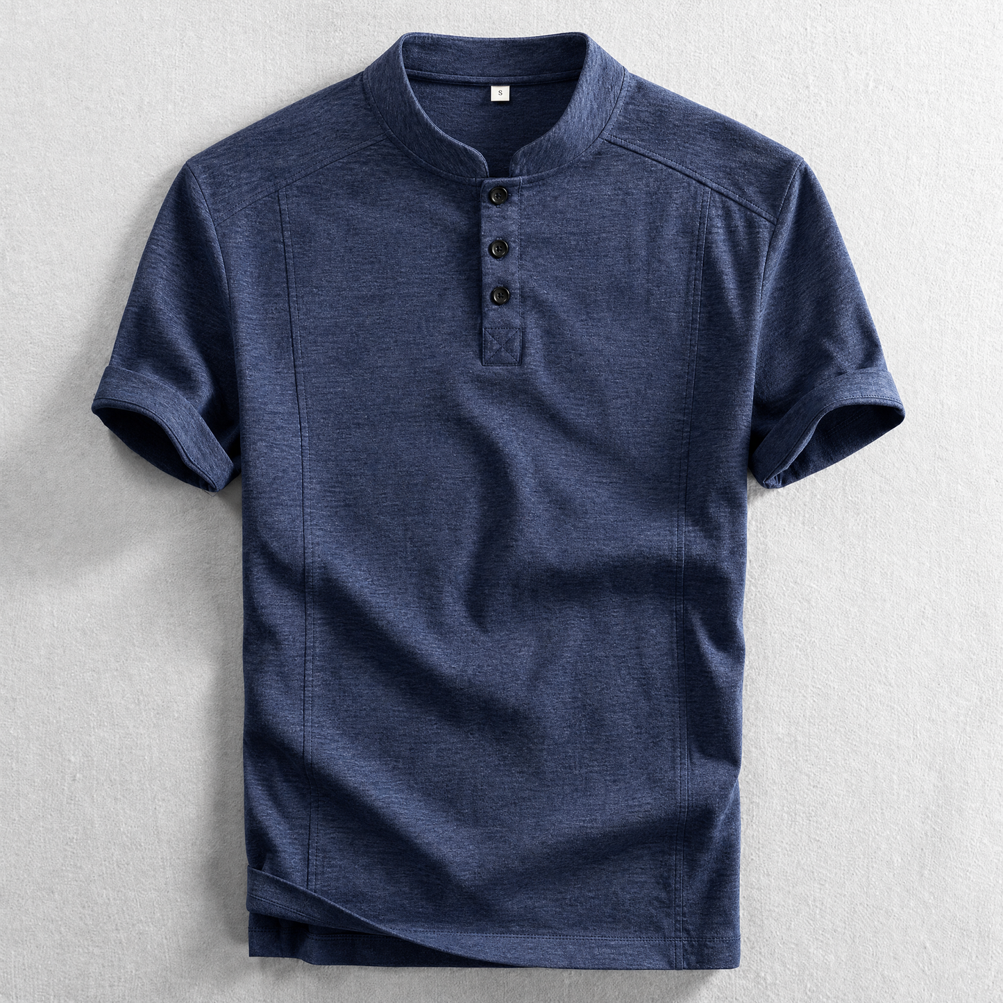 Men's Cotton-Blend Henley Shirt in Navy – front view | Hensley London