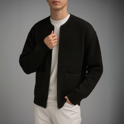 Men's Knit Zip-Up Cardigan – back view | Hensley London