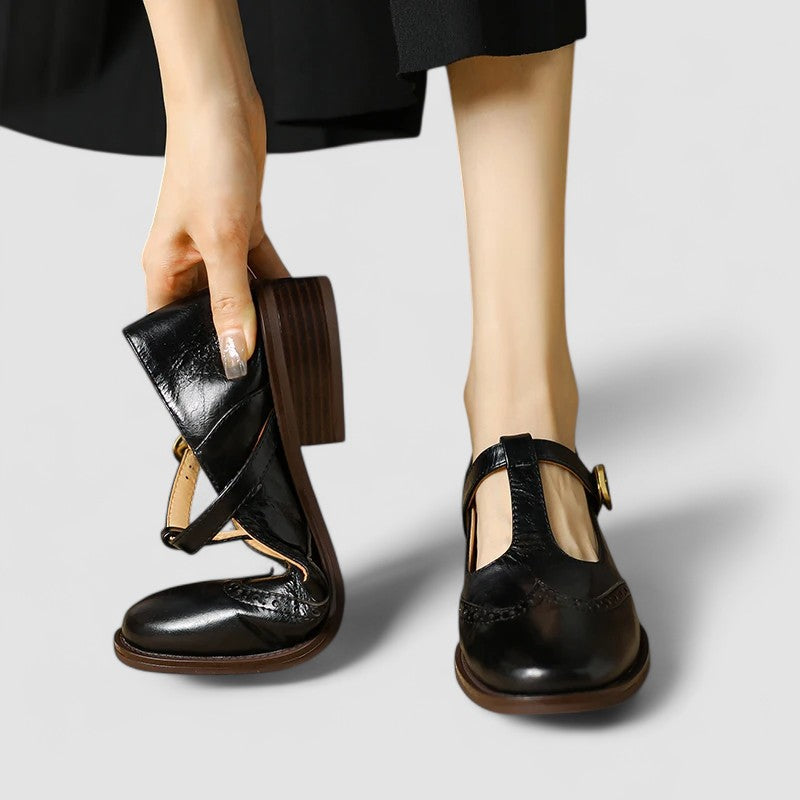 Women's Mary Jane Shoes Black Leather Orthopaedic with Cushioned Insole - Image 5