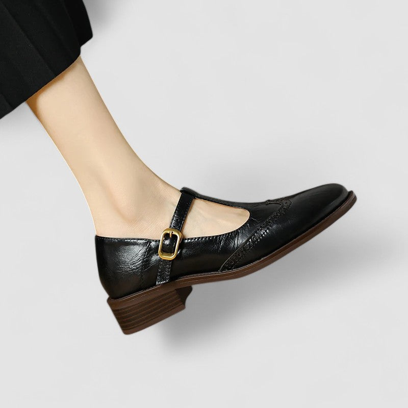 Women's Mary Jane Shoes Black Leather Orthopaedic with Cushioned Insole - Image 7