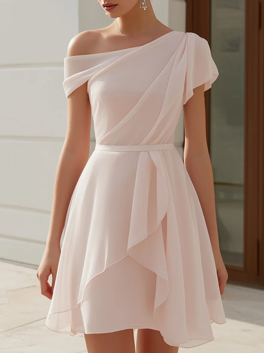 Women's One-Shoulder Draped Chiffon Mini Dress – product view 1