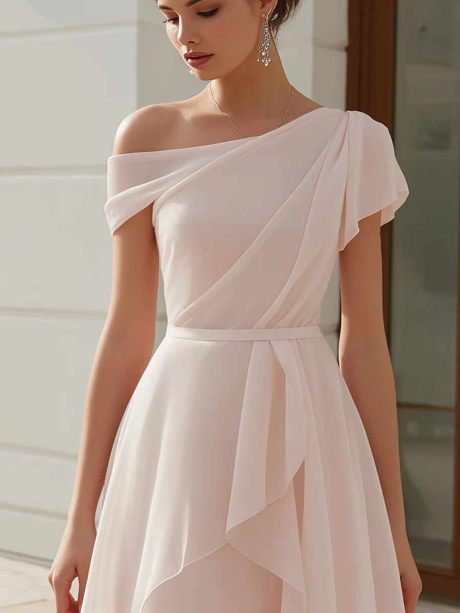 Women's One-Shoulder Draped Chiffon Mini Dress – product view 2