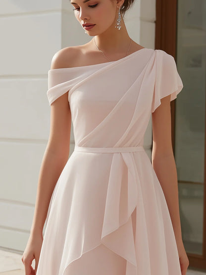 Women's One-Shoulder Draped Chiffon Mini Dress – product view 2