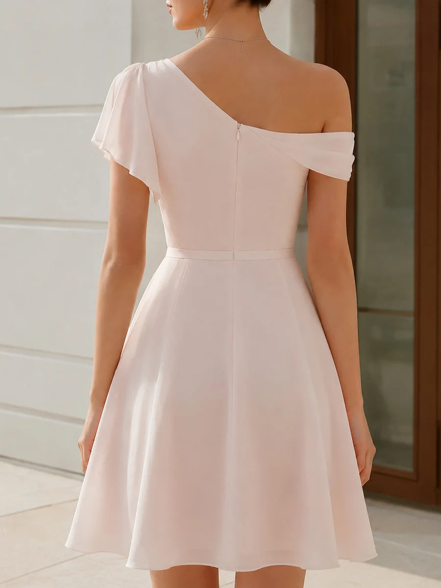 Women's One-Shoulder Draped Chiffon Mini Dress – product view 4