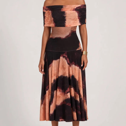 Women's One-Shoulder Maxi Dress in Black/Orange – front view | Hensley London