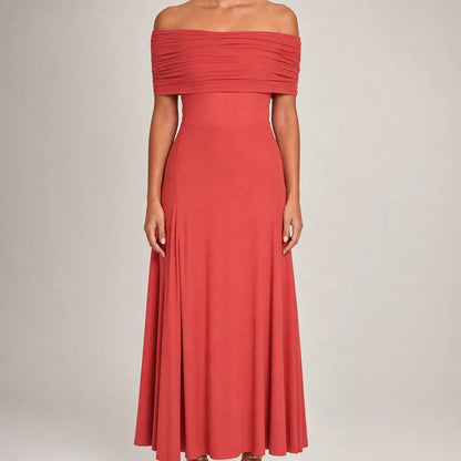 Women's One-Shoulder Maxi Dress in Pink – front view | Hensley London