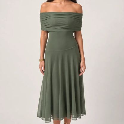 Women's One-Shoulder Maxi Dress in Green – front view | Hensley London