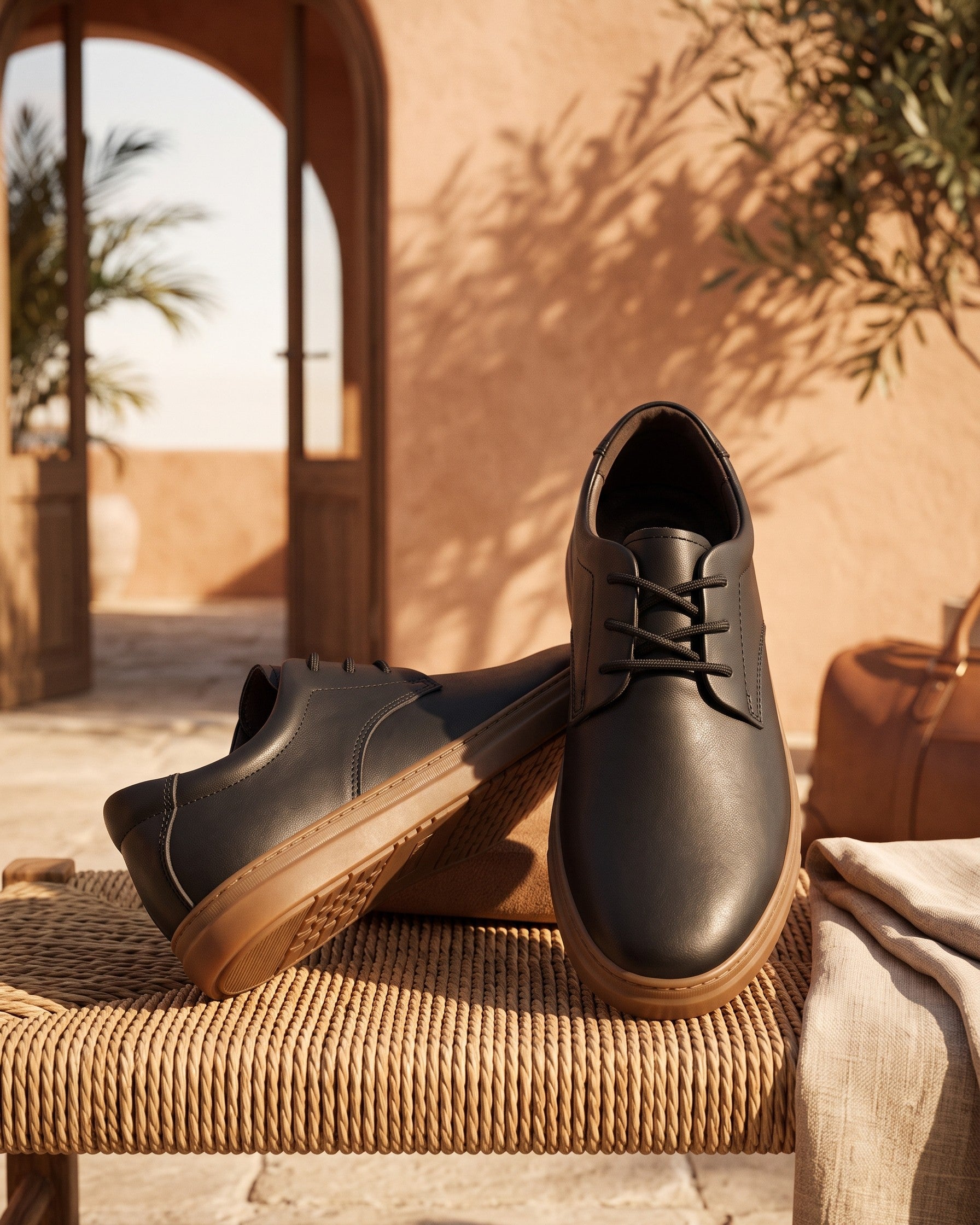 Men's Cowhide Leather Derby Shoes in White – back view | Hensley London