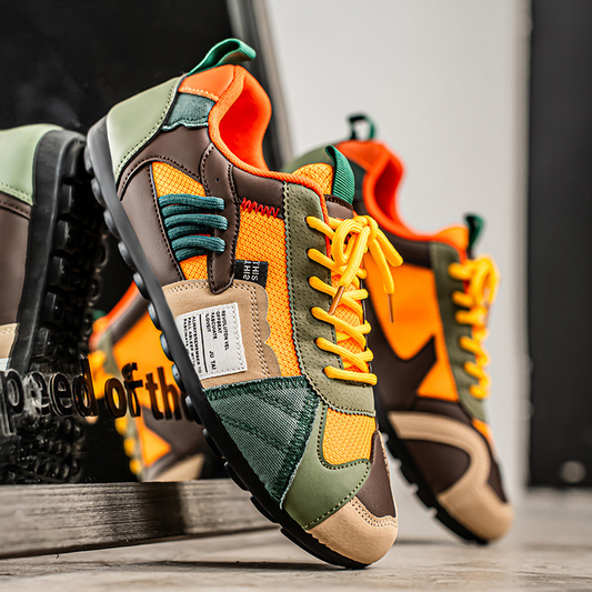Men's Utility Lace-Up Sneakers in Green – front view | Hensley London