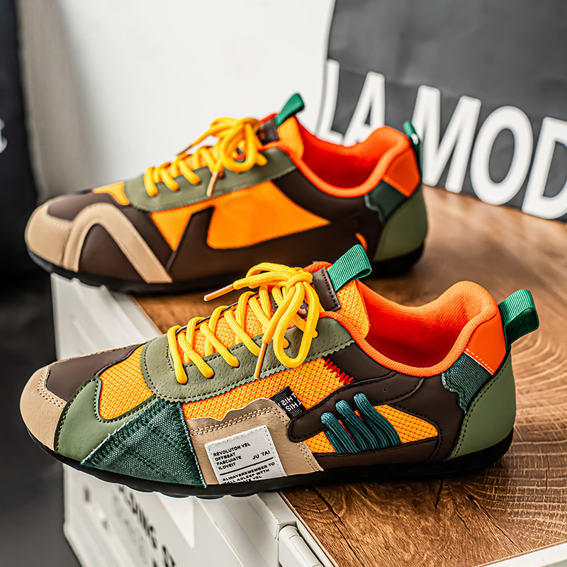 Men's Utility Lace-Up Sneakers in Green – side view | Hensley London