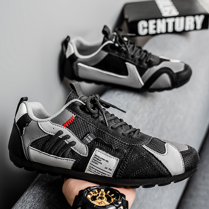 Men's Utility Lace-Up Sneakers in Yellow – side view | Hensley London