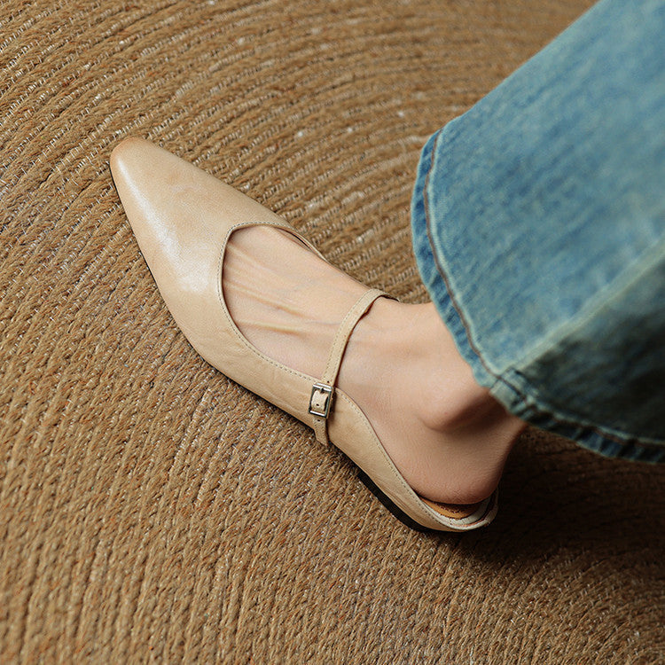 Women's Leather Pointed-Toe Mary-Jane Mules – product view | Hensley London