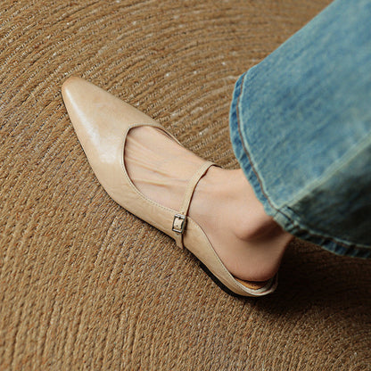 Women's Leather Pointed-Toe Mary-Jane Mules – product view | Hensley London