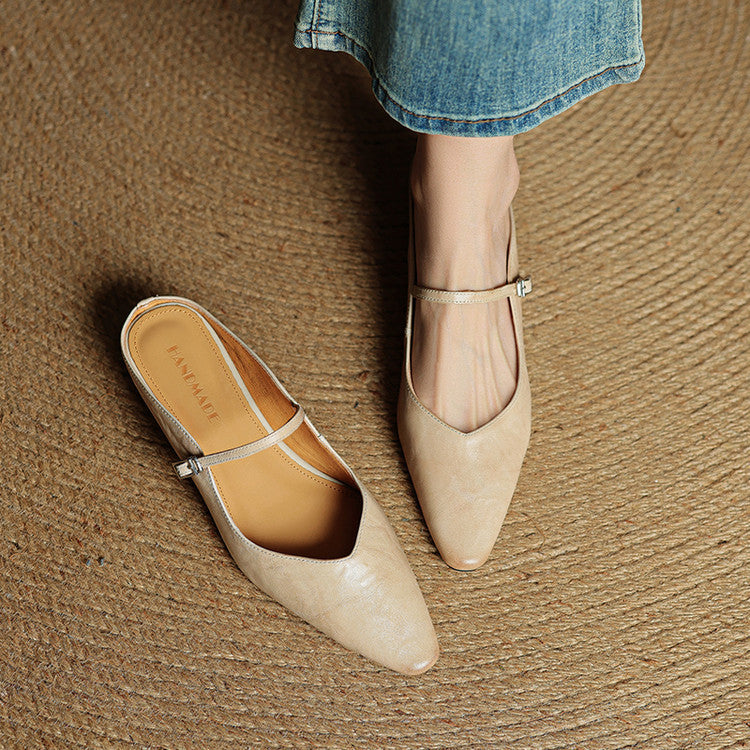 Women's Leather Pointed-Toe Mary-Jane Mules – product view | Hensley London