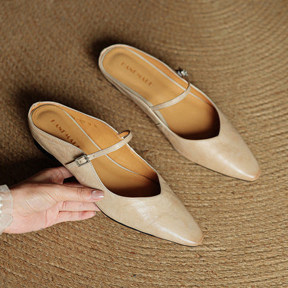 Women's Leather Pointed-Toe Mary-Jane Mules – product view | Hensley London