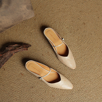 Women's Leather Pointed-Toe Mary-Jane Mules – product view | Hensley London