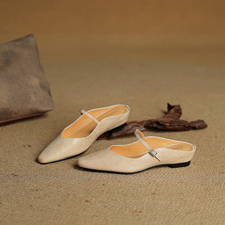 Women's Leather Pointed-Toe Mary-Jane Mules – product view | Hensley London