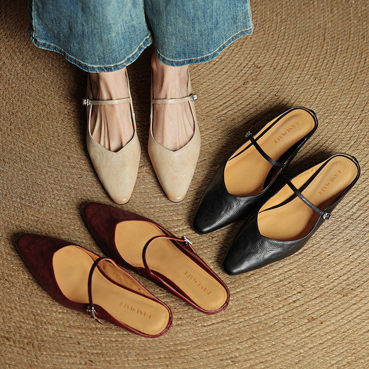 Women's Leather Pointed-Toe Mary-Jane Mules – product view | Hensley London