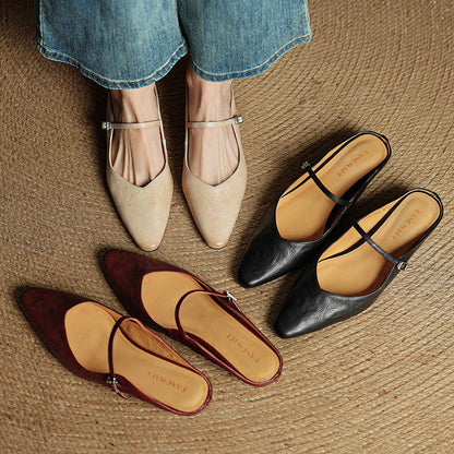 Women's Leather Pointed-Toe Mary-Jane Mules – product view | Hensley London