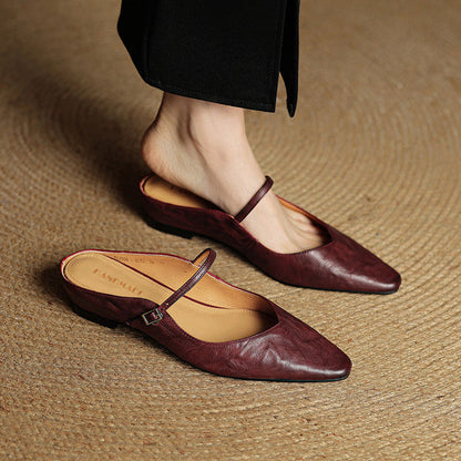 Women's Leather Pointed-Toe Mary-Jane Mules – product view | Hensley London