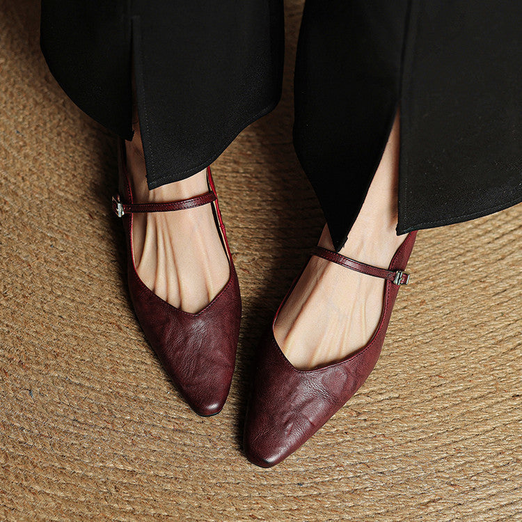 Women's Leather Pointed-Toe Mary-Jane Mules – product view | Hensley London