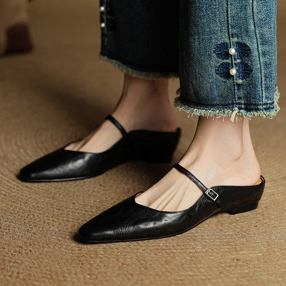 Women's Leather Pointed-Toe Mary-Jane Mules – product view | Hensley London
