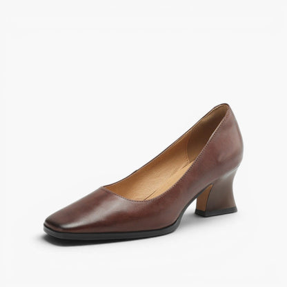 Women's Genuine Leather Square-Toe Pumps - front view | Hensley London