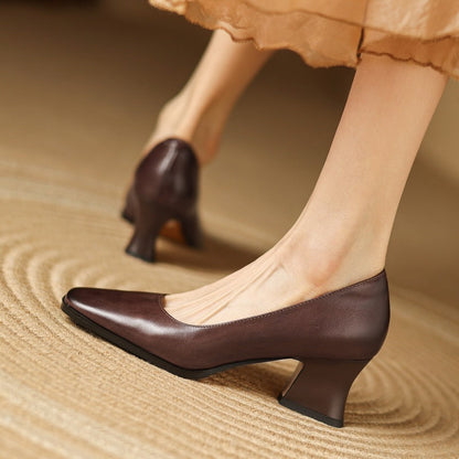 Women's Genuine Leather Square-Toe Pumps - product view | Hensley London