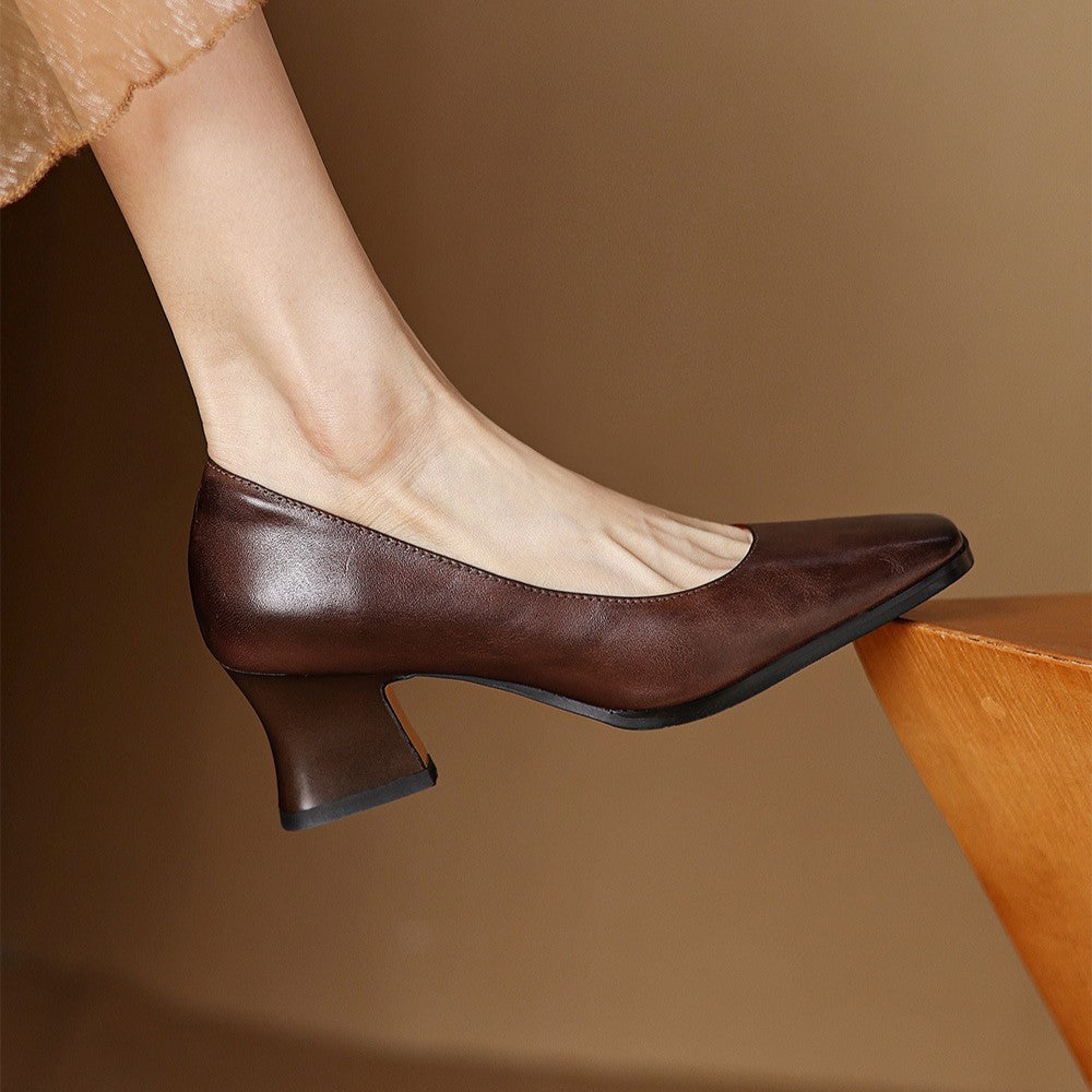 Women's Genuine Leather Square-Toe Pumps - product view | Hensley London