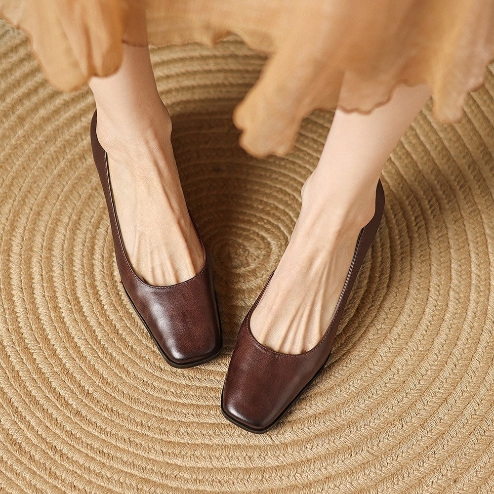 Women's Genuine Leather Square-Toe Pumps - product view | Hensley London