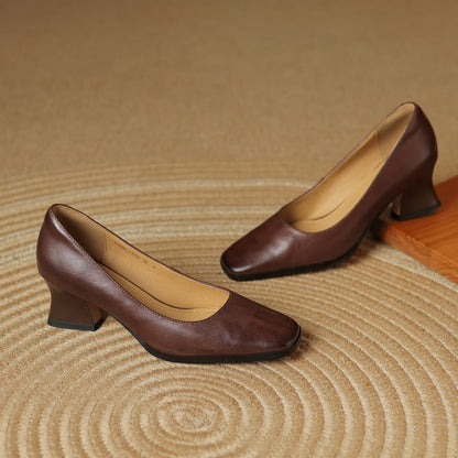 Women's Genuine Leather Square-Toe Pumps - detail view | Hensley London