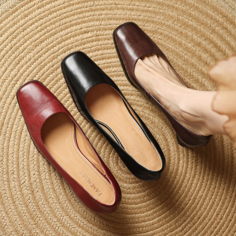Women's Genuine Leather Square-Toe Pumps - detail view | Hensley London