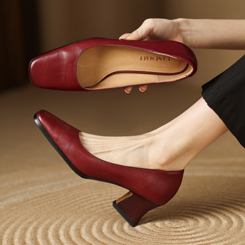 Women's Genuine Leather Square-Toe Pumps - side view | Hensley London