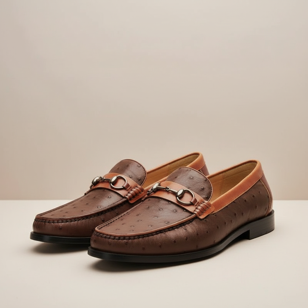 Men's Full Grain Cowhide Leather Slip-On Loafers in Brown – back view | Hensley London