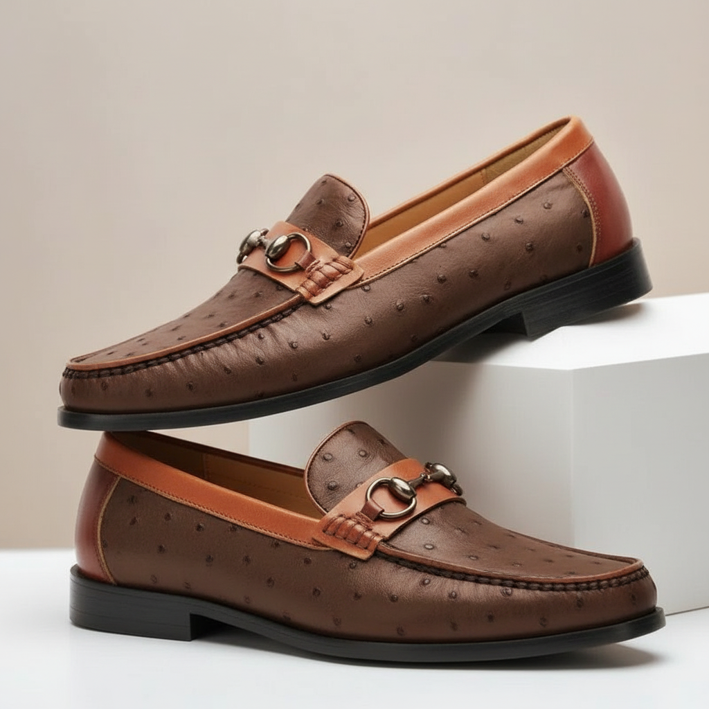 Men's Full Grain Cowhide Leather Slip-On Loafers in Brown – sole view | Hensley London