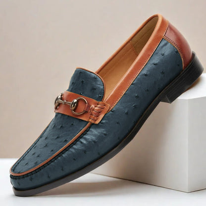 Men's Full Grain Cowhide Leather Slip-On Loafers in Blue – front view | Hensley London
