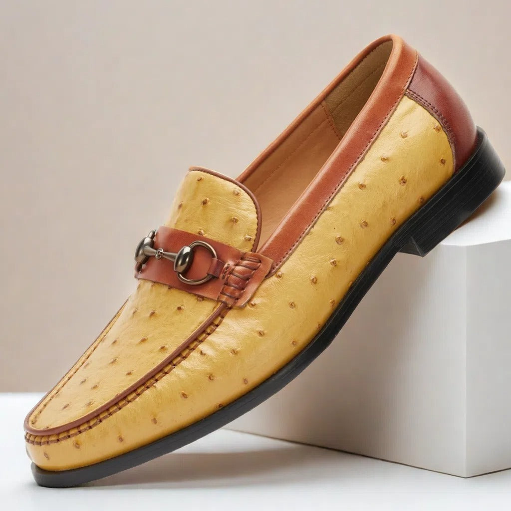Men's Full Grain Cowhide Leather Slip-On Loafers in Yellow – front view | Hensley London