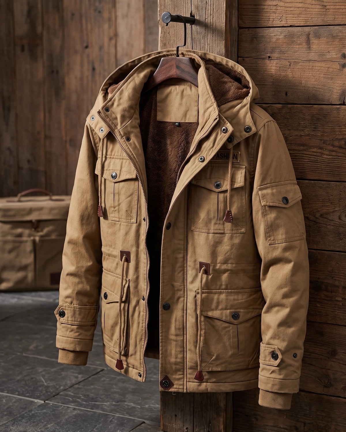Men's Cotton Hooded Utility Jacket – additional product view | Hensley London