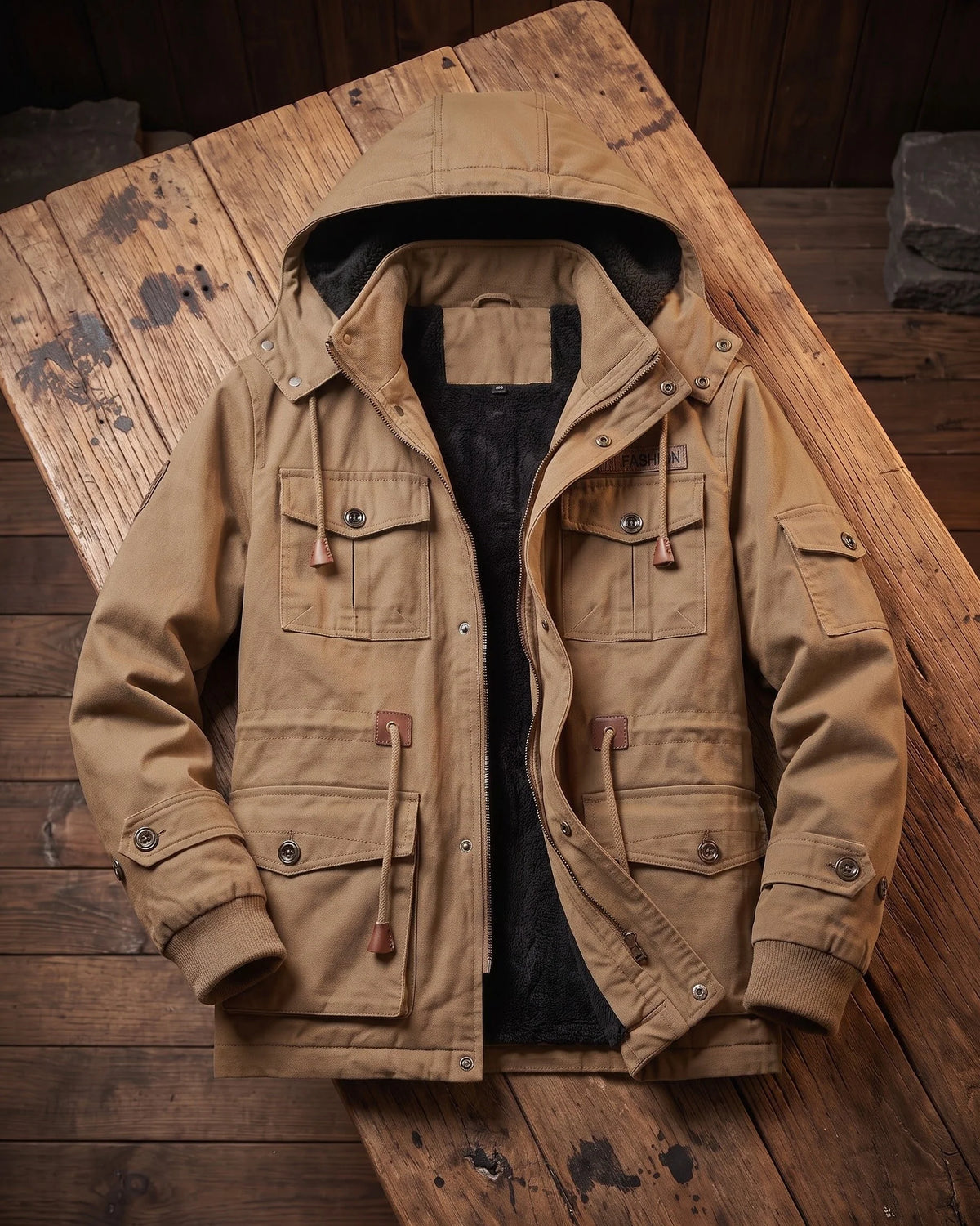 Men's Cotton Hooded Utility Jacket – additional product view | Hensley London