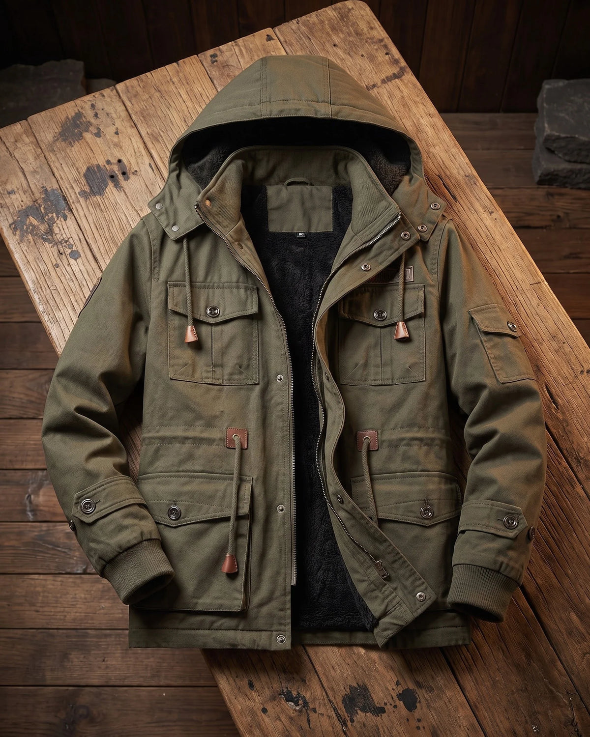 Men's Cotton Hooded Utility Jacket – additional product view | Hensley London